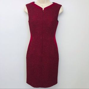 Tahari Dart Accent Zip Front Dress Maroon With Side Pockets